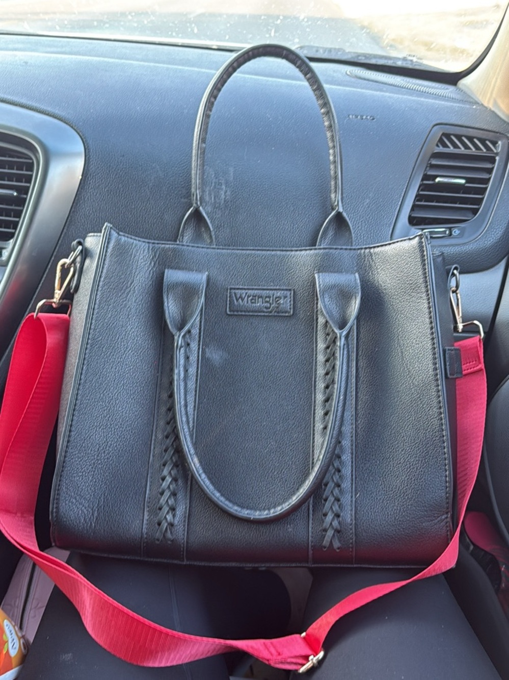 Wrangler Black Tote with Red Strap